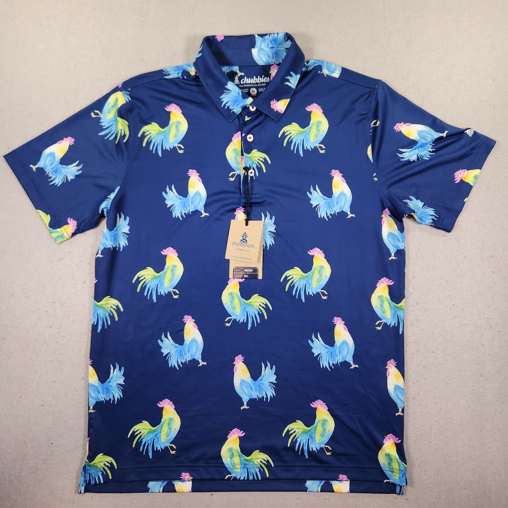 Chubbies The Weekend Has Arrived Men's Blue Rooster Graphic SS Polo Medium NWT